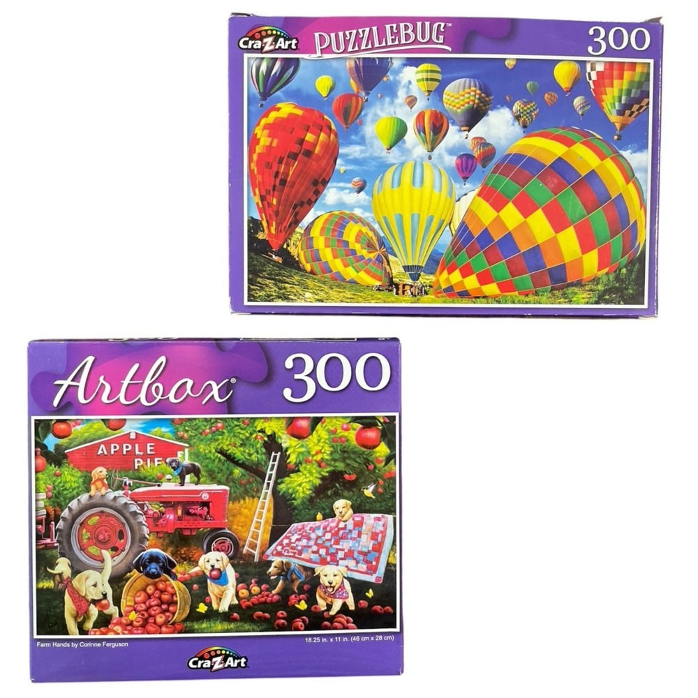 2 Puzzles Balloons Farm Hands Dogs Apples 300 Pc Jigsaw Cra Z Art New Puzzlebug